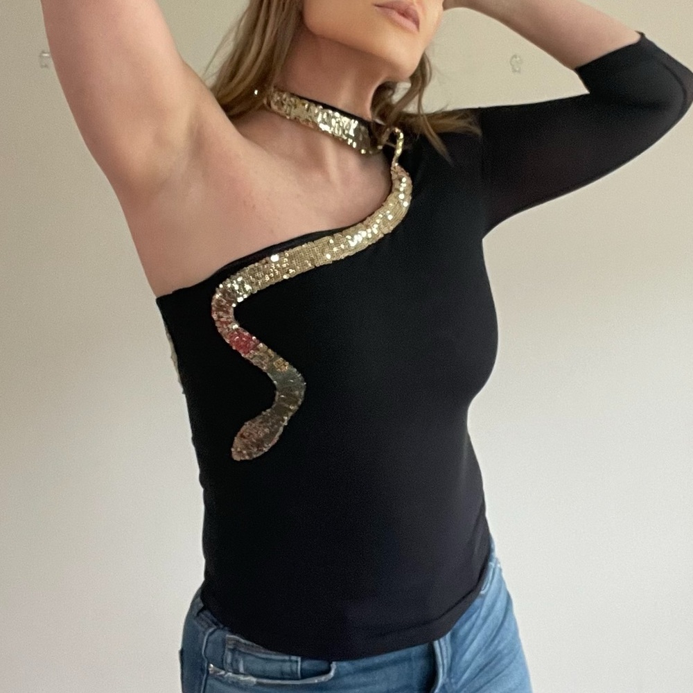 Wheels & Dollbaby Mata Hari Snake One-Shoulder Top RARE